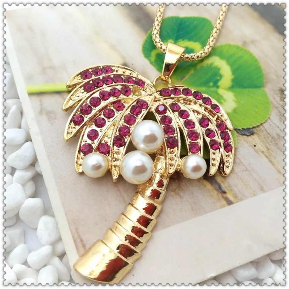 Lovely Red Jeweled Coconut Tree Pendant